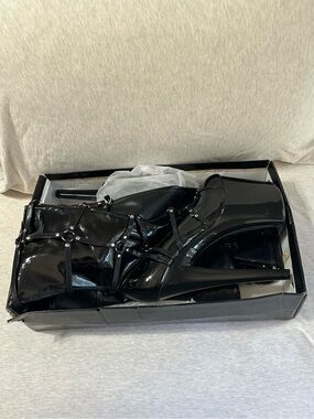 Ellie Shoes Black Thigh-High Heeled Platform Boots with Studded Straps - Size 10